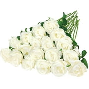 Scidweet 18 Pcs Fake White Roses Artificial Flowers Decor, Silk Rose Plastics Flower Bouquet for Wedding Party Decorations